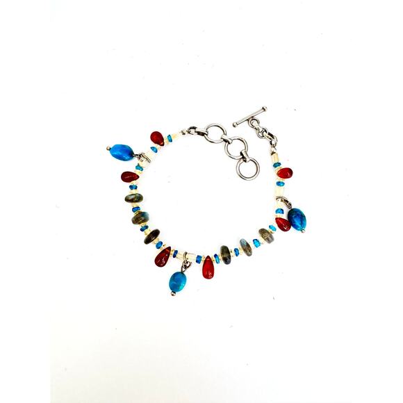 Turquoise Charms Labradorite Hessonite Garnet Apatite Citrine Beaded Bracelet - Picture 1 of 3